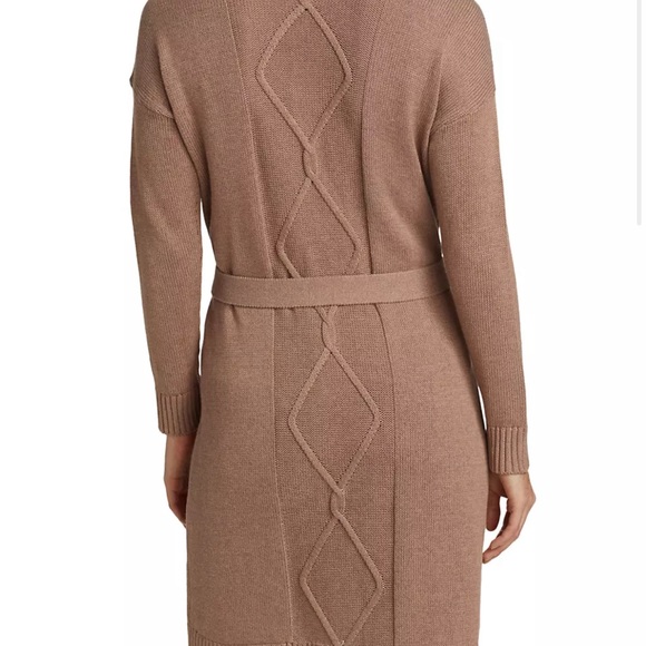 L’AGENCE NWT M Harleen Belted Cable-Knit Cardigan rustic brown nude midi long - Picture 2 of 8